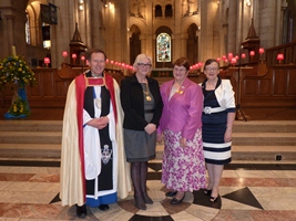 Dean John Mann with Lydia Patterson, High Sheriff of Belfast, Phyllis Grothier and Lynne Tembley.